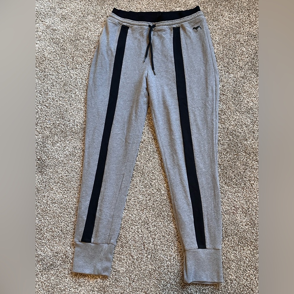 PINK Victoria's Secret Gray Joggers with Black Side Stripes